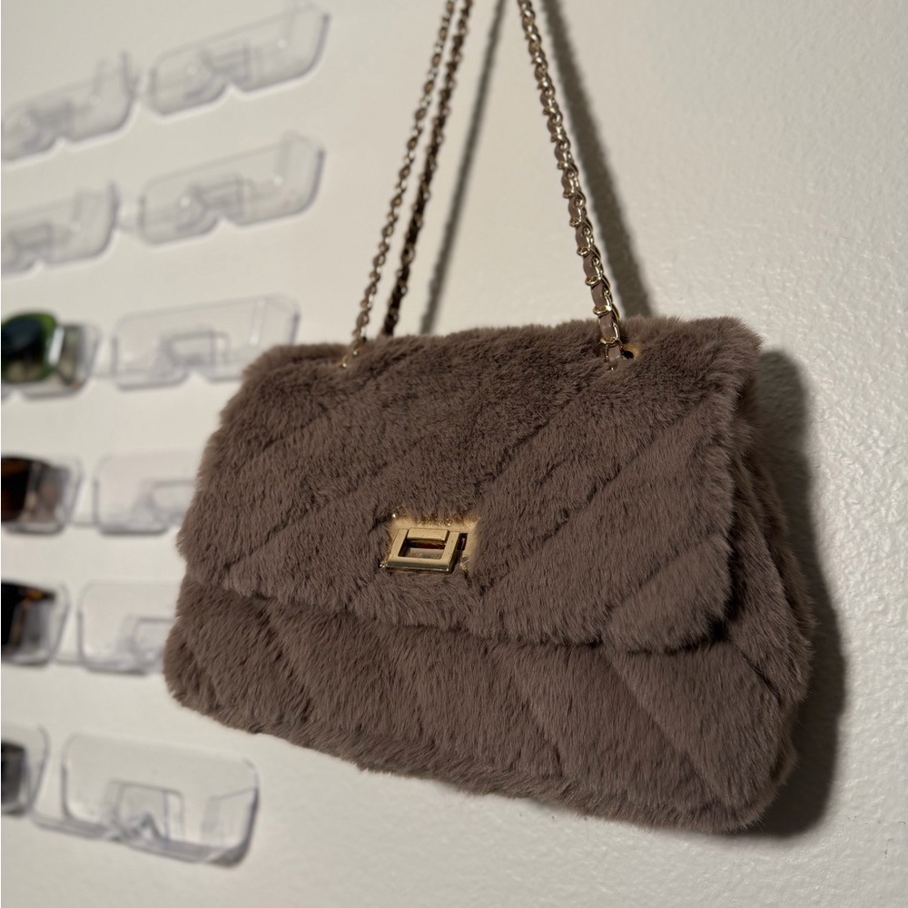 Aldo Faux Fur Chain Shoulder Bag - Brown